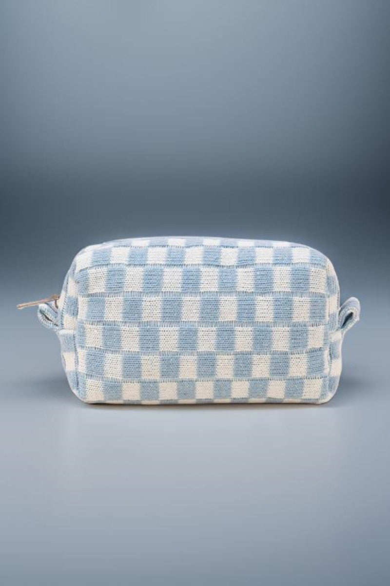 Zenana Checkered Pattern Knitted Cosmetic Pouch