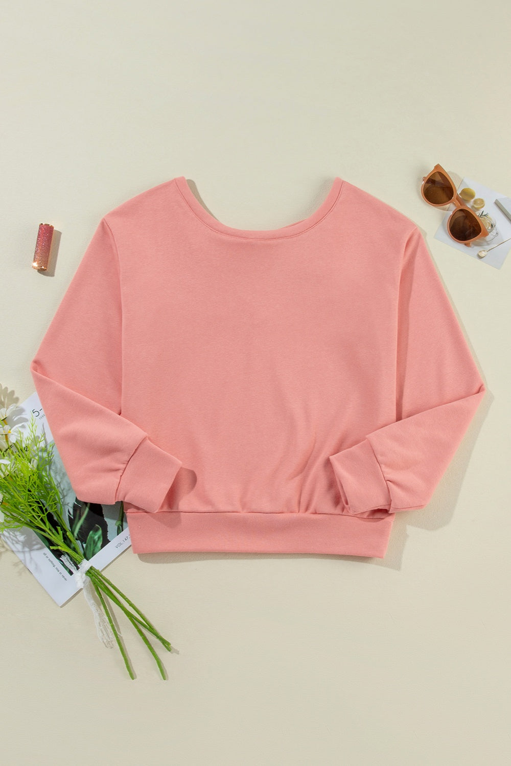 Bow Round Neck Long Sleeve Sweatshirt