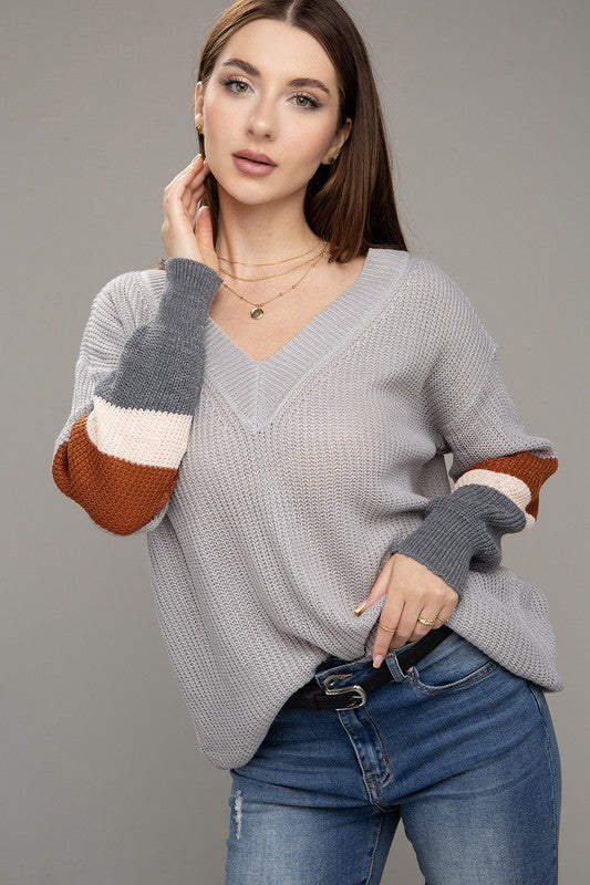 Color Block Dropped Shoulder Sweater